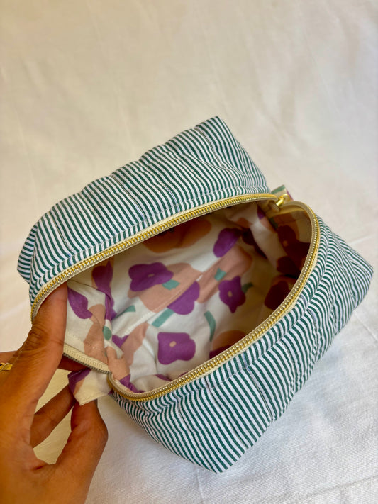 Seaside Stripe Quilted Makeup Bag